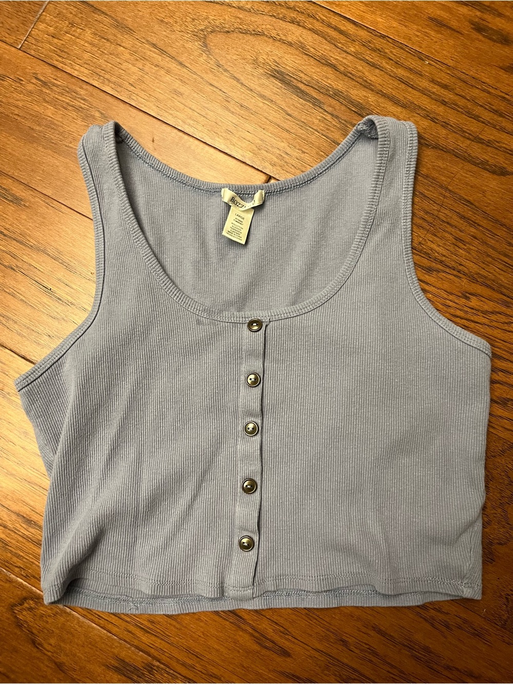 Bozzolo Light Gray Ribbed Button-Front Crop Tank